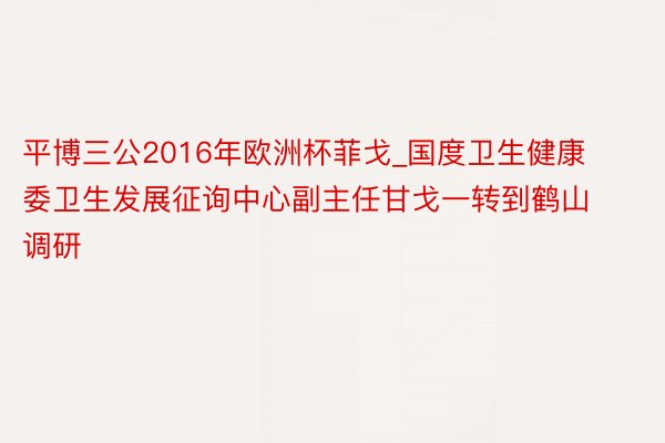 平博三公2016年欧洲杯菲戈_国度卫生健康委卫生发展征询中心副主任甘戈一转到鹤山调研